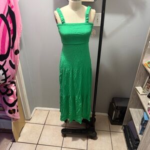 Green Maxi Dress with Smocked Bodice